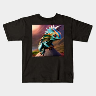 Baby Cyan and Orange Lizard-Dragon Kids T-Shirt